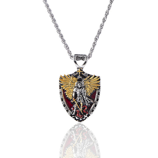 Shield Pendant Necklace with Cartoon Character Wings