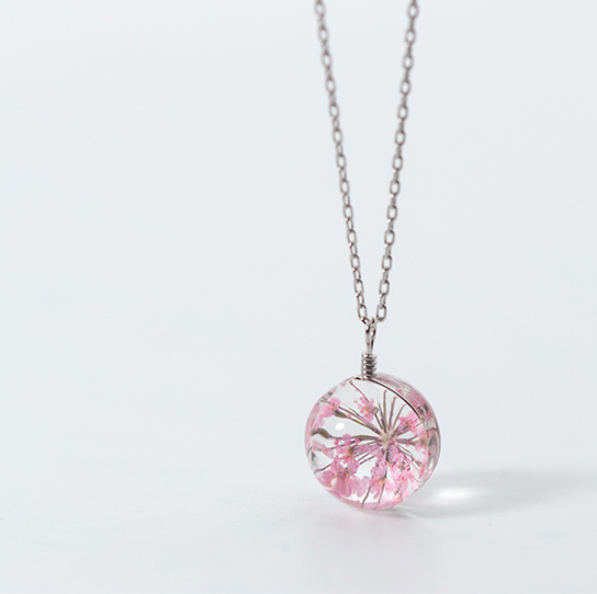 S925 Silver Flower Pendant Necklace with Dried Flowers
