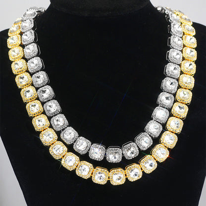 Men's Square Glass Cuban Link Necklace with Zirconium