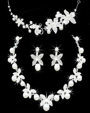 Bridal Jewelry Set with Pearl and Rhinestone Accents