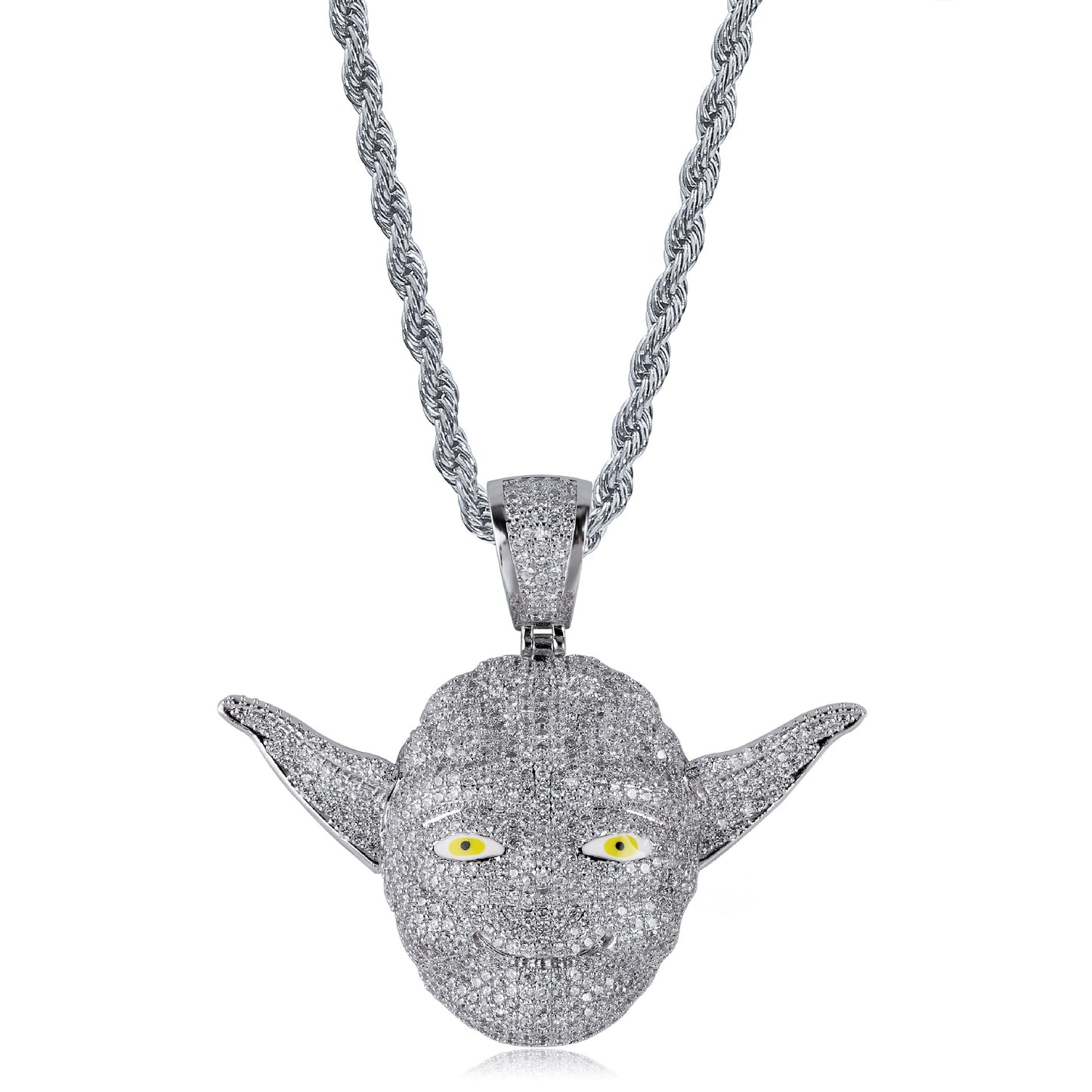 Hip Hop Yoda Master Pendant Necklace with Zirconia