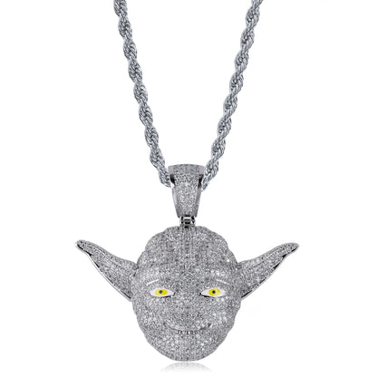 Hip Hop Yoda Master Pendant Necklace with Zirconia