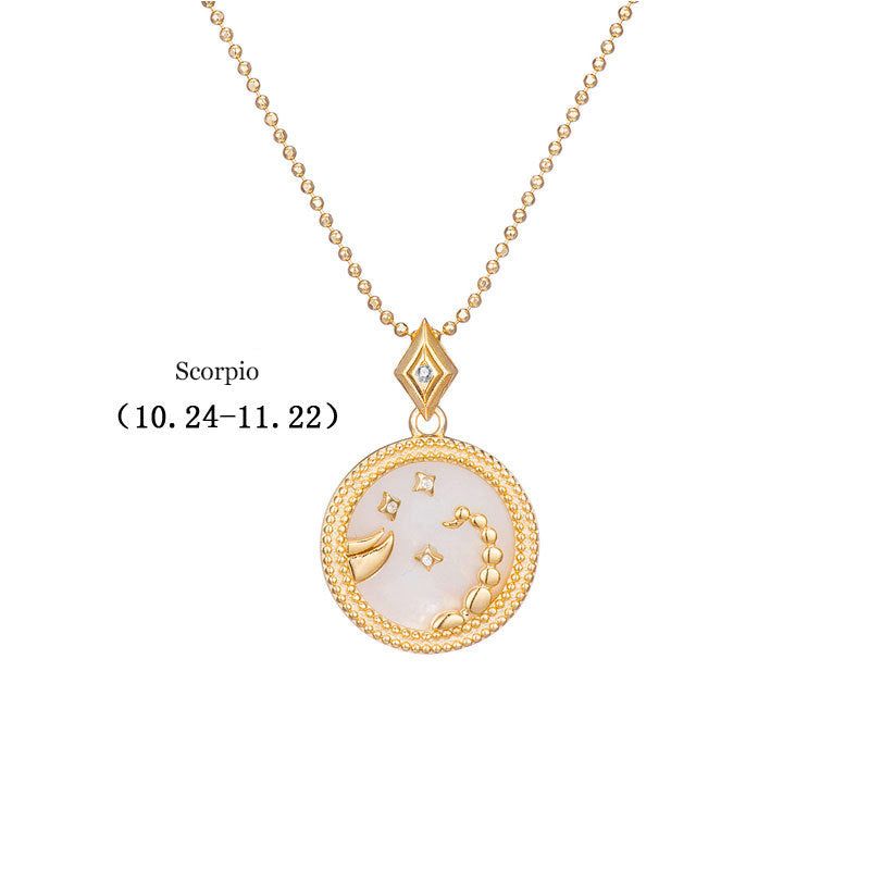 925 Silver Zodiac Pendant Necklace with Natural Shell