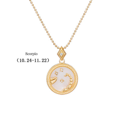 925 Silver Zodiac Pendant Necklace with Natural Shell