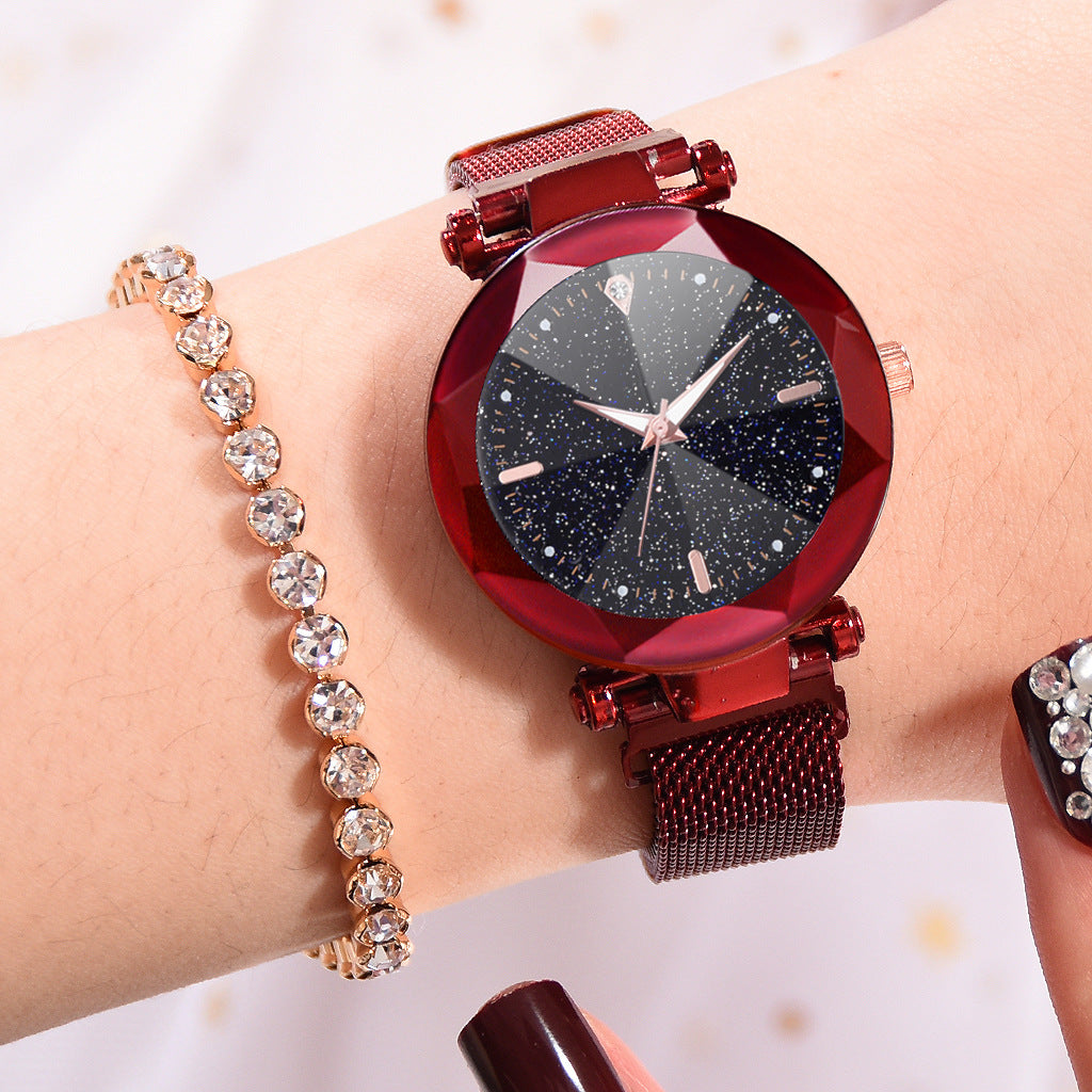 Fashionable Starry Sky Quartz Watch with Milanese Band
