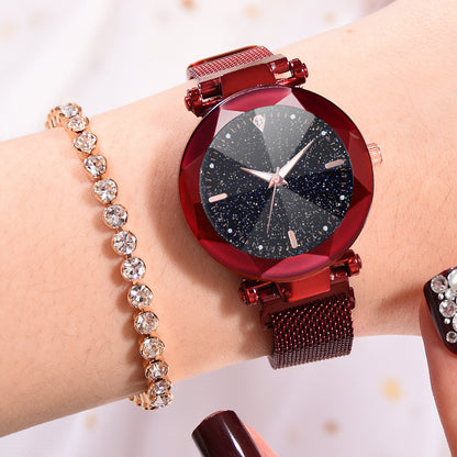 Fashionable Starry Sky Quartz Watch with Milanese Band