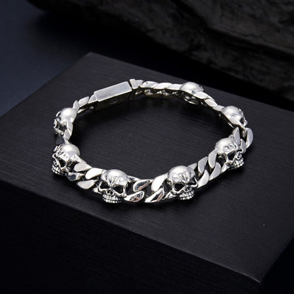 Sterling Silver Skull Bracelet for Men's Hip Hop Style