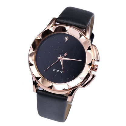Starry Sky Quartz Watch with Diamond Accents and Leather Band
