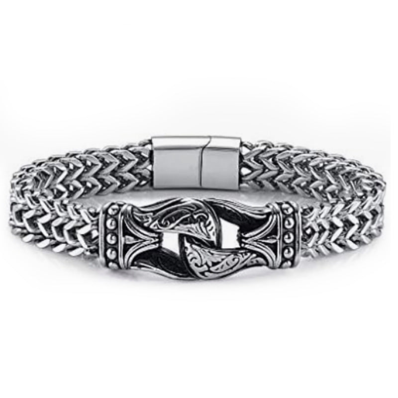 Titanium Steel Carved Men's Thick Double Row Bracelet