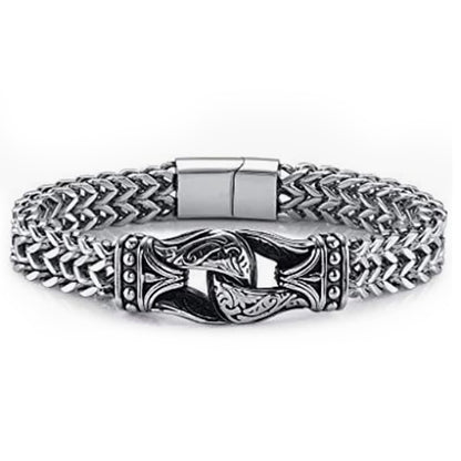 Titanium Steel Carved Men's Thick Double Row Bracelet