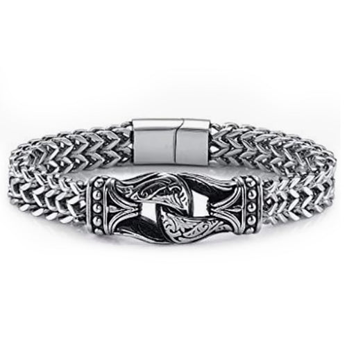 Titanium Steel Carved Men's Thick Double Row Bracelet