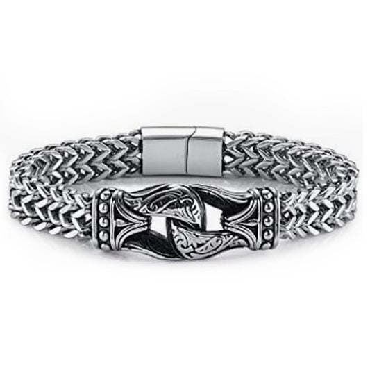 Titanium Steel Carved Men's Thick Double Row Bracelet