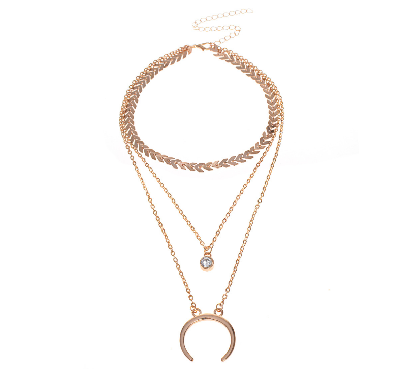 Crescent Moon Necklace with Alloy Pendant and Rhinestones