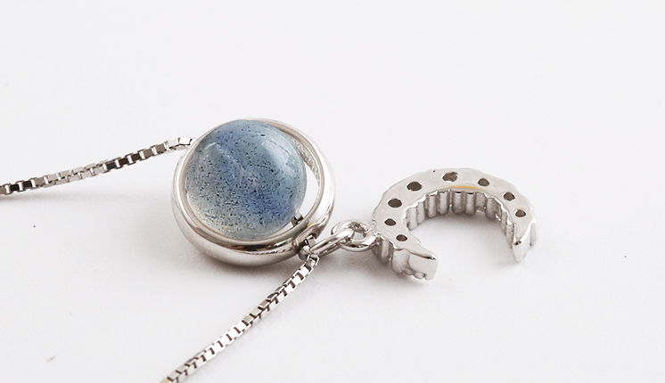 S925 Silver Korean Style Zircon Moon Pendant Necklace