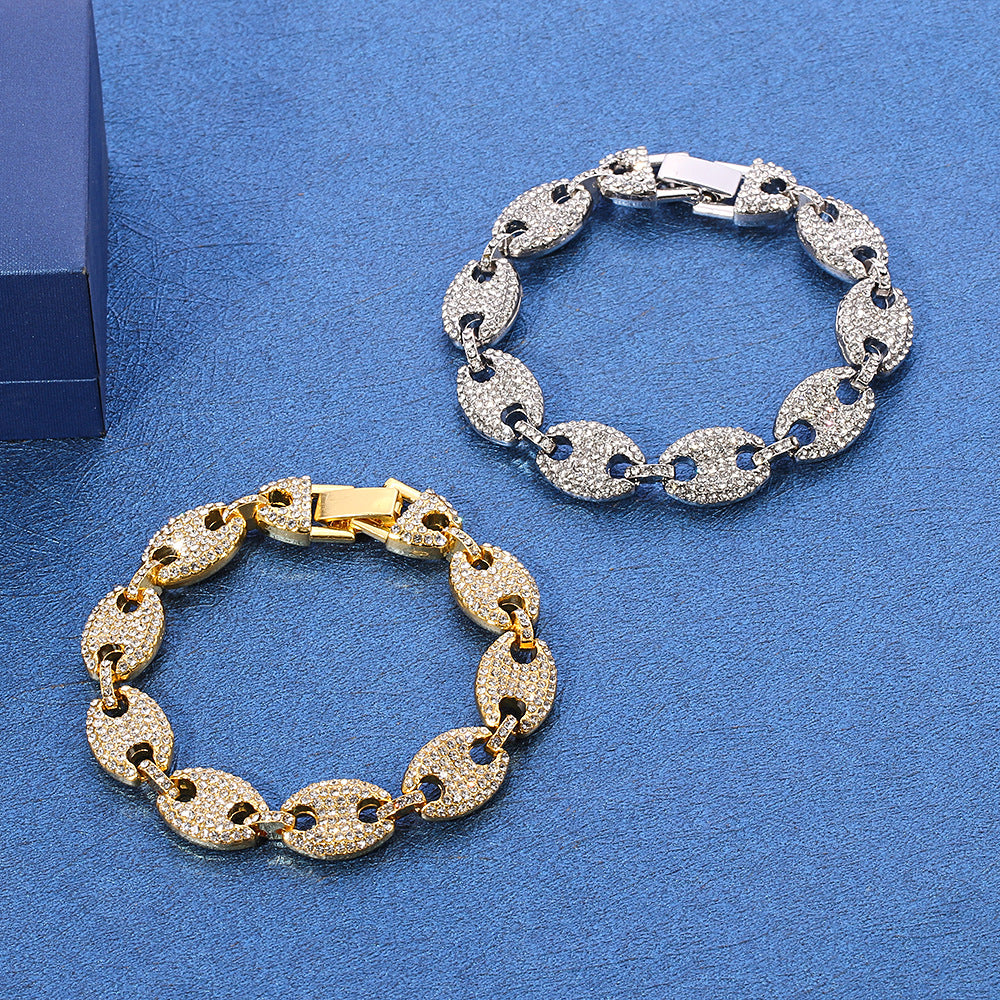 Cuban Bracelet with Coffee Bean Pig Nose Design