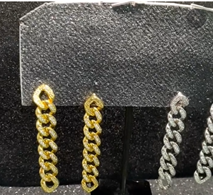 Zircon Long Cuban Chain Stud Earrings