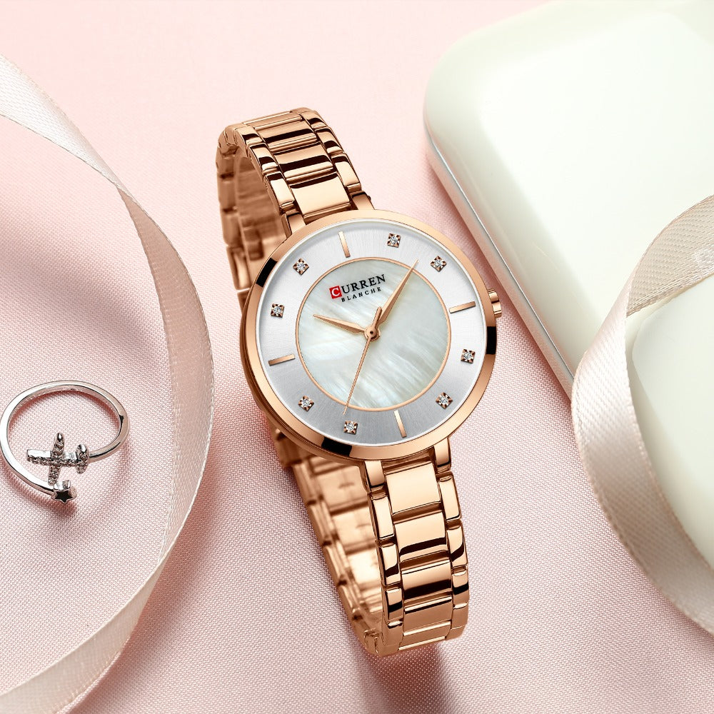 Curren Women's Waterproof Quartz Watch with Steel Band