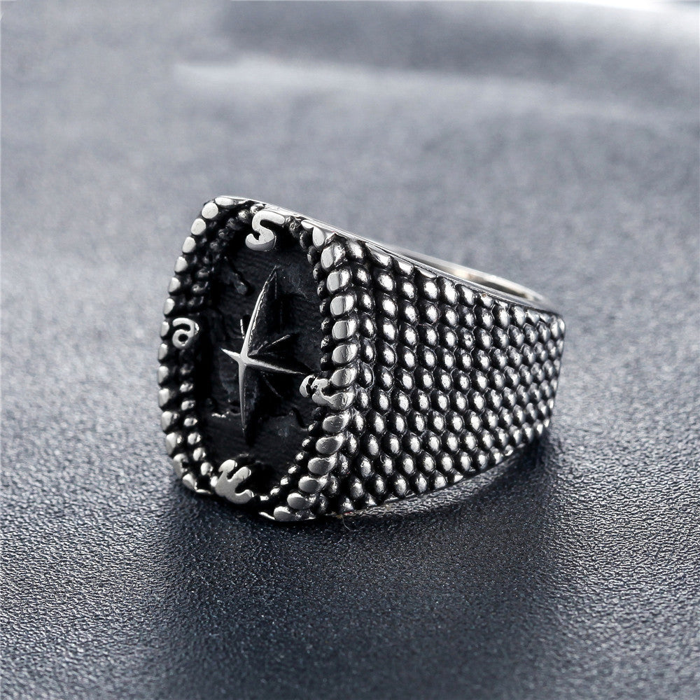 Men's Retro Titanium Steel Dot Cross Compass Ring