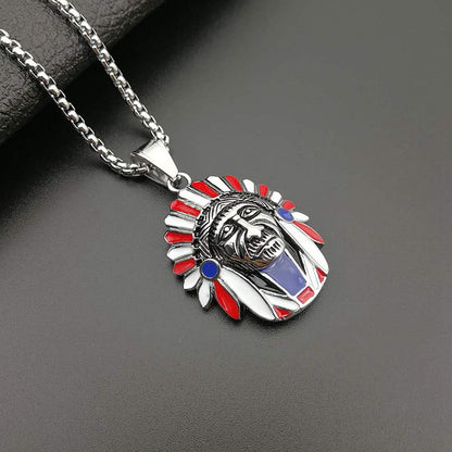 Gold-Plated Titanium Steel Indian Chief Pendant, Hip Hop