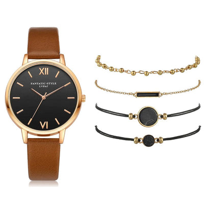 Lvpai Women's Minimalist Quartz Watch and Bracelet Set