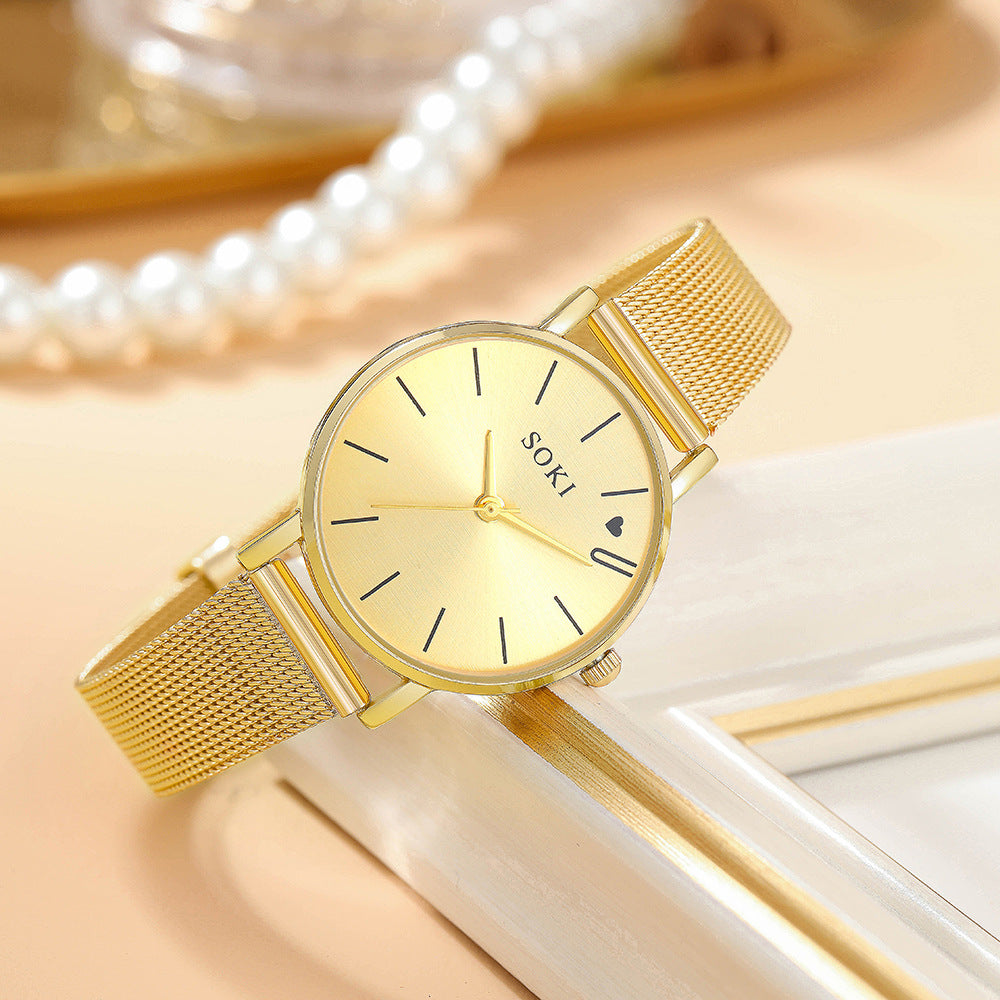 Autumn Heart Women's Quartz Watch with Mesh Band