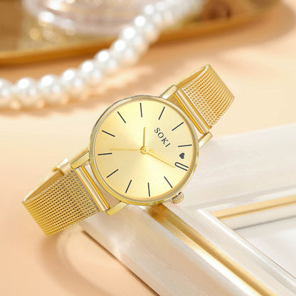 Autumn Heart Women's Quartz Watch with Mesh Band