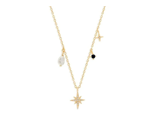 925 Silver Star and Moon Pendant Necklace (One Piece)