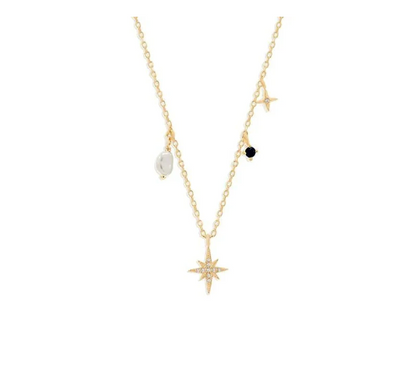 925 Silver Star and Moon Pendant Necklace (One Piece)