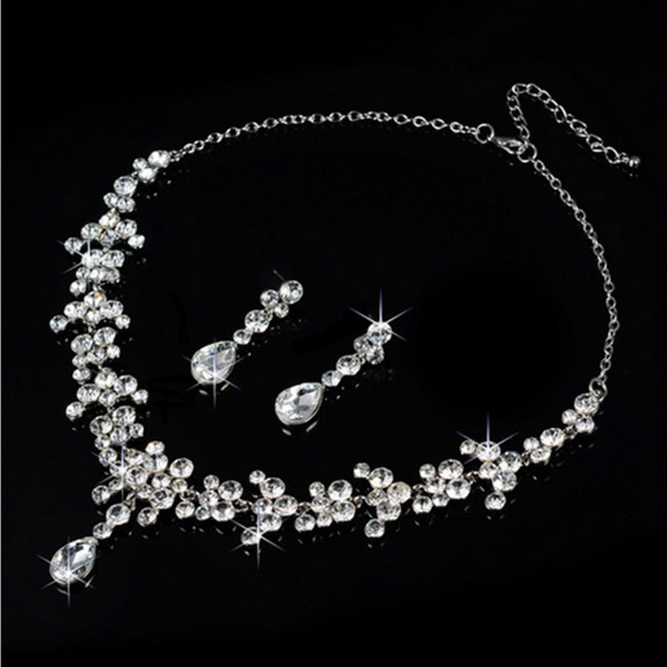 Korean Bridal Set with Rhinestone Necklace and Earrings