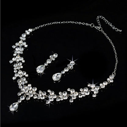 Korean Bridal Set with Rhinestone Necklace and Earrings