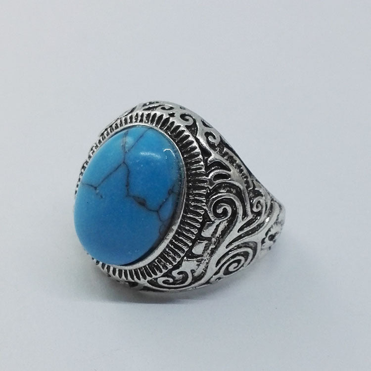 Vintage Turquoise Men's Titanium Steel Ring Wholesale