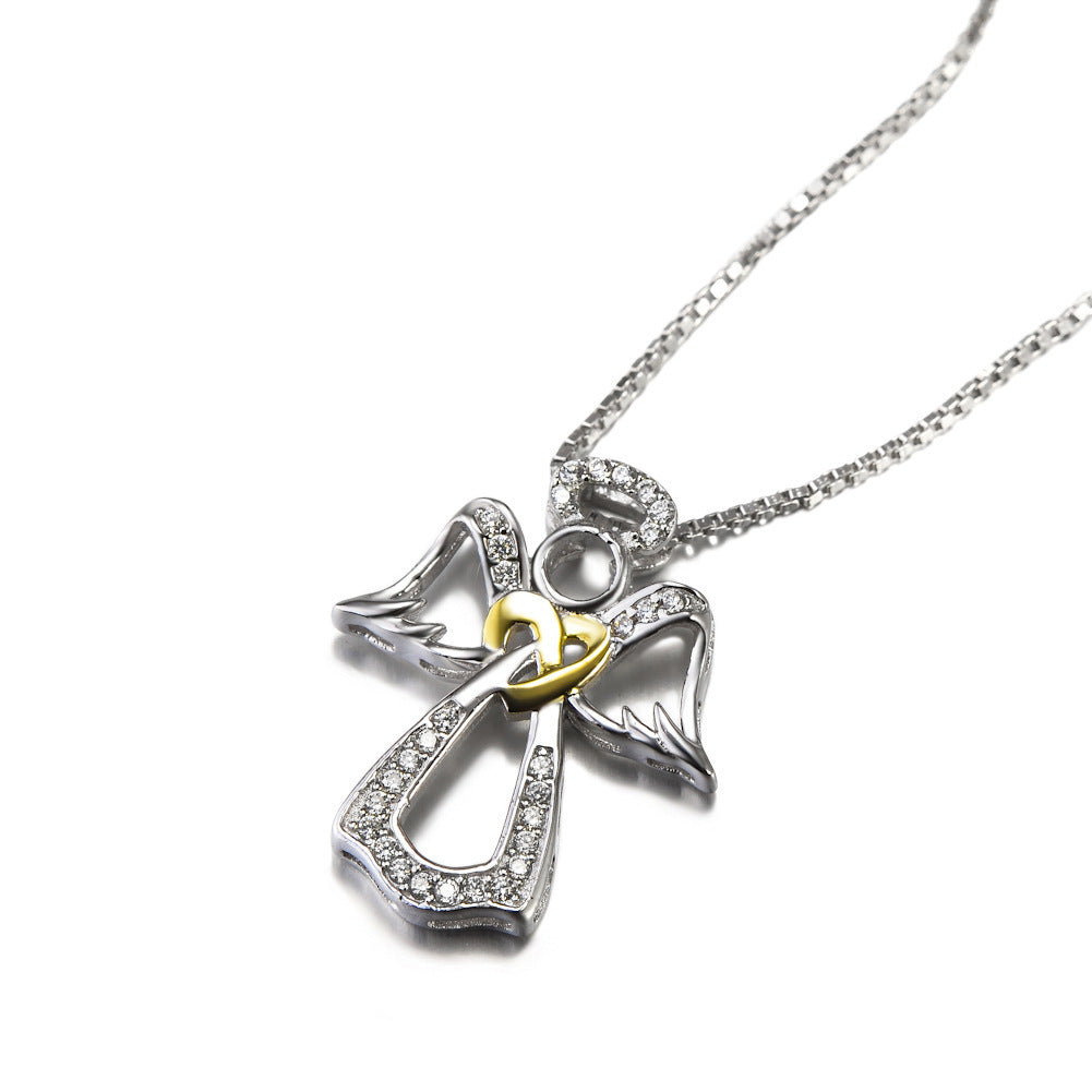 S925 Silver Heart Shaped Pendant Necklace with Diamonds