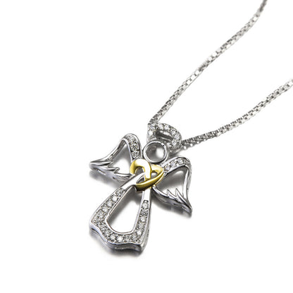 S925 Silver Heart Shaped Pendant Necklace with Diamonds