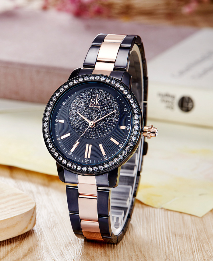 Diamond-Studded Steel Band Women's Watch