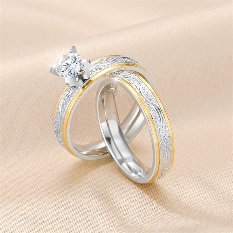 Titanium Steel Couple Rings with Gold and Diamonds