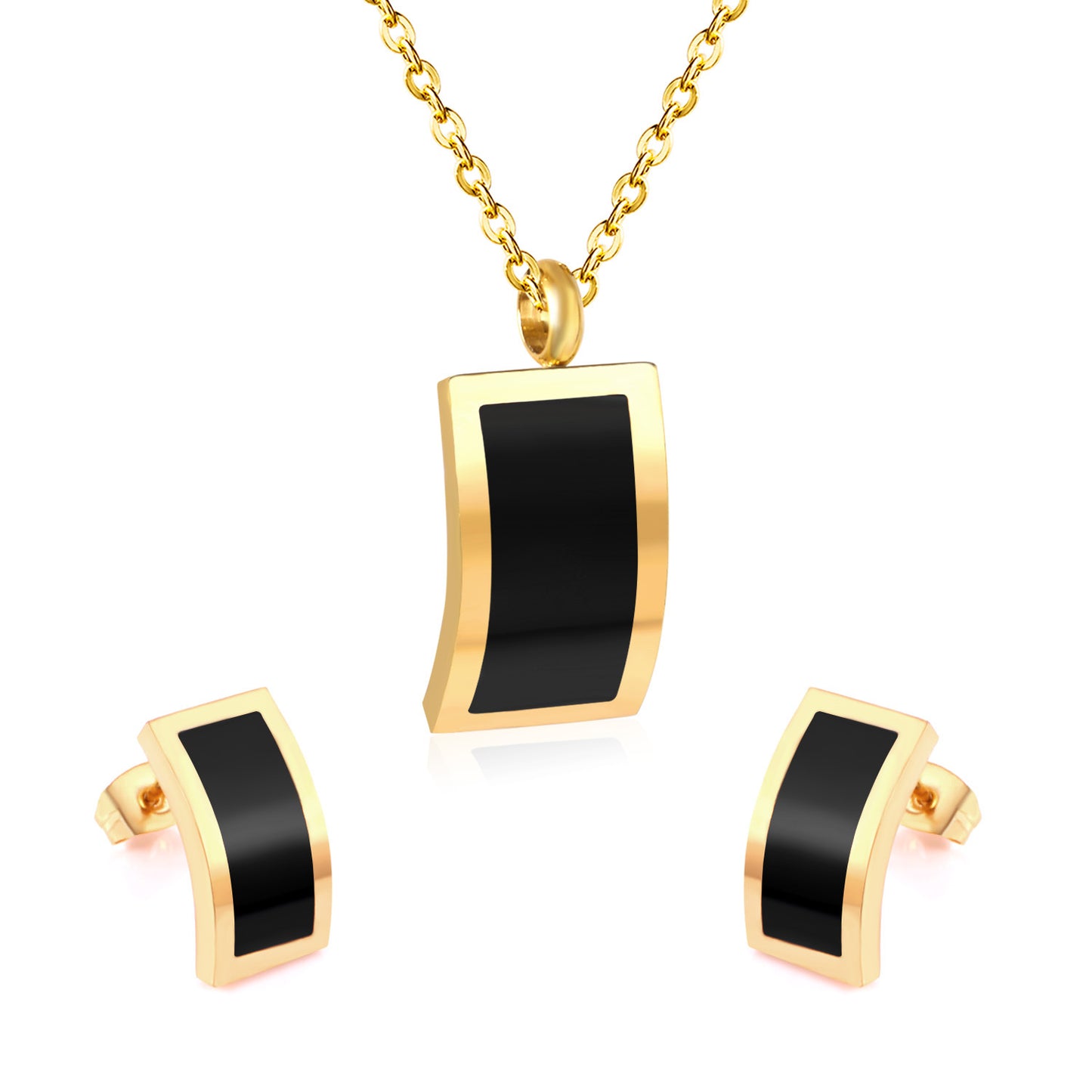 Curved Pearl Shell Pendant Necklace and Earring Set