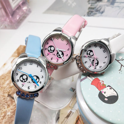 Kids' Cartoon Quartz Watch with Simple Design and Rhinestones