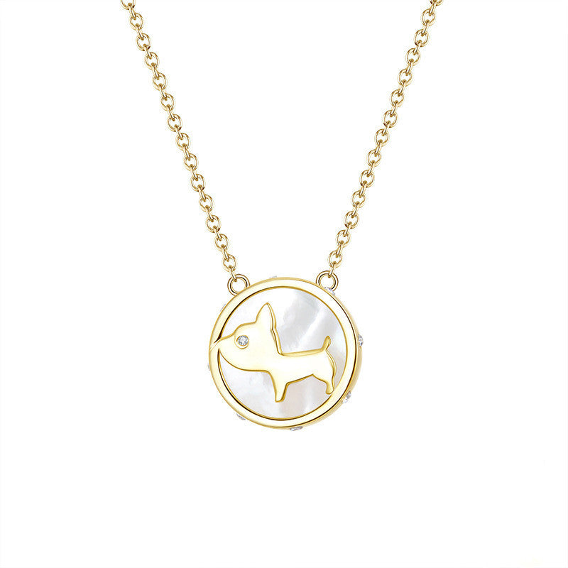S925 Silver Necklace with Cartoon Dog Pendant and Shell