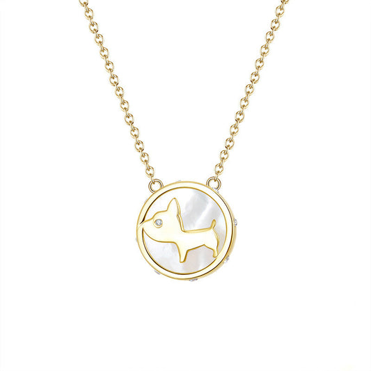 S925 Silver Necklace with Cartoon Dog Pendant and Shell