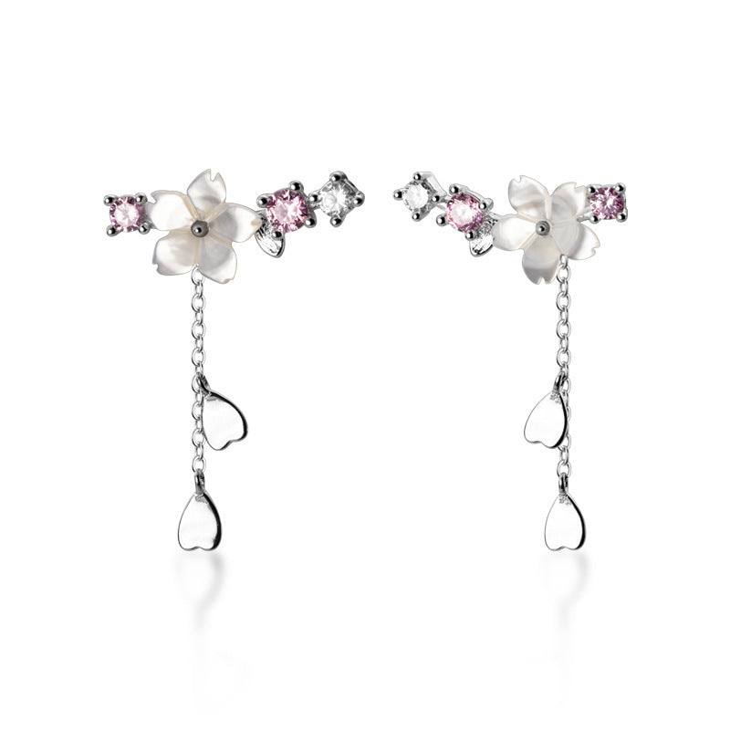 Ailuoqi S925 Silver Shell Flower Necklace with Diamonds