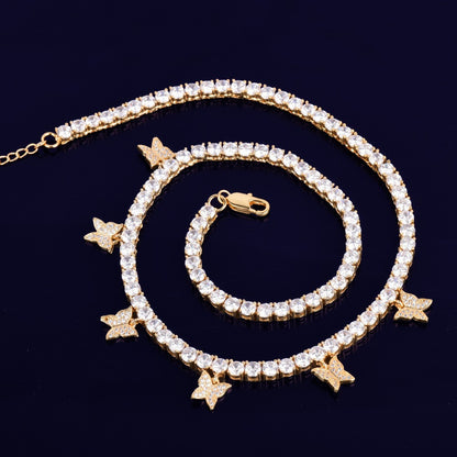 Hip Hop Rhinestone Butterfly Pendant Necklace for Women