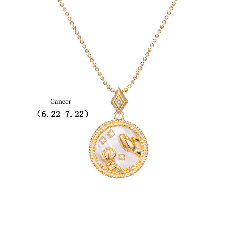 925 Silver Zodiac Pendant Necklace with Natural Shell