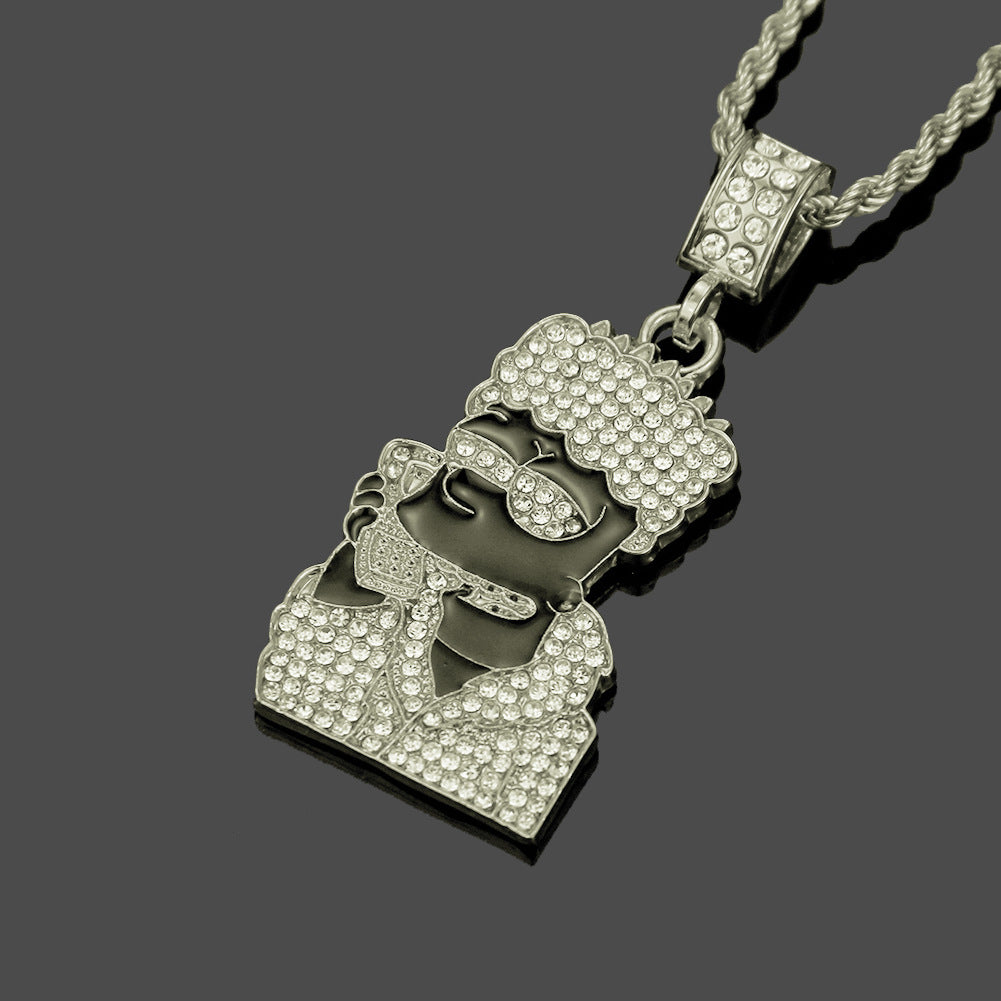 Hip Hop Cartoon Character Necklace with Rhinestones