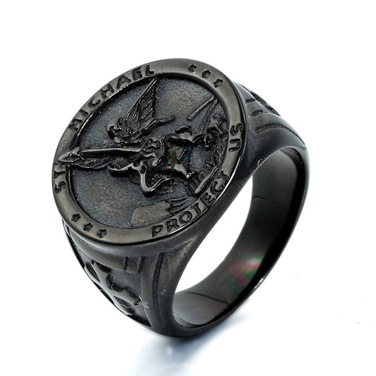 Men's Vintage Cross Ring in Titanium Steel