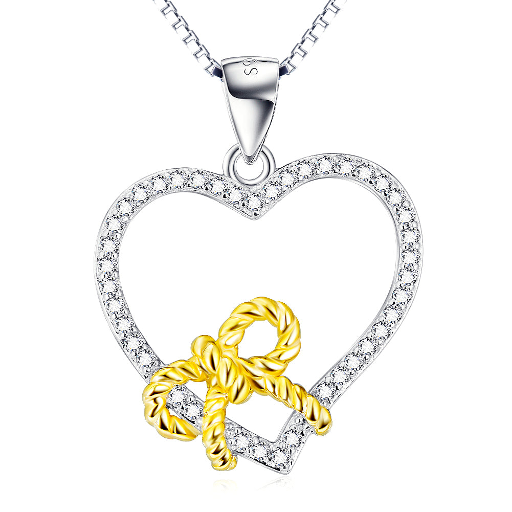 Heart-Shaped Bow Pendant Necklace in 925 Silver