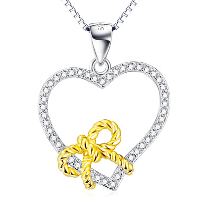 Heart-Shaped Bow Pendant Necklace in 925 Silver