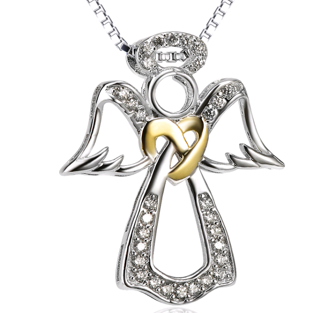 S925 Silver Heart Shaped Pendant Necklace with Diamonds