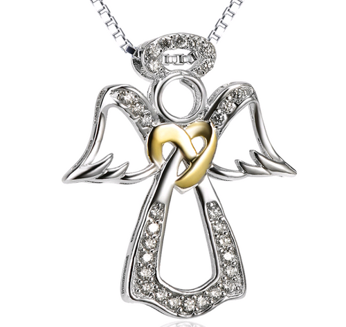 S925 Silver Heart Shaped Pendant Necklace with Diamonds