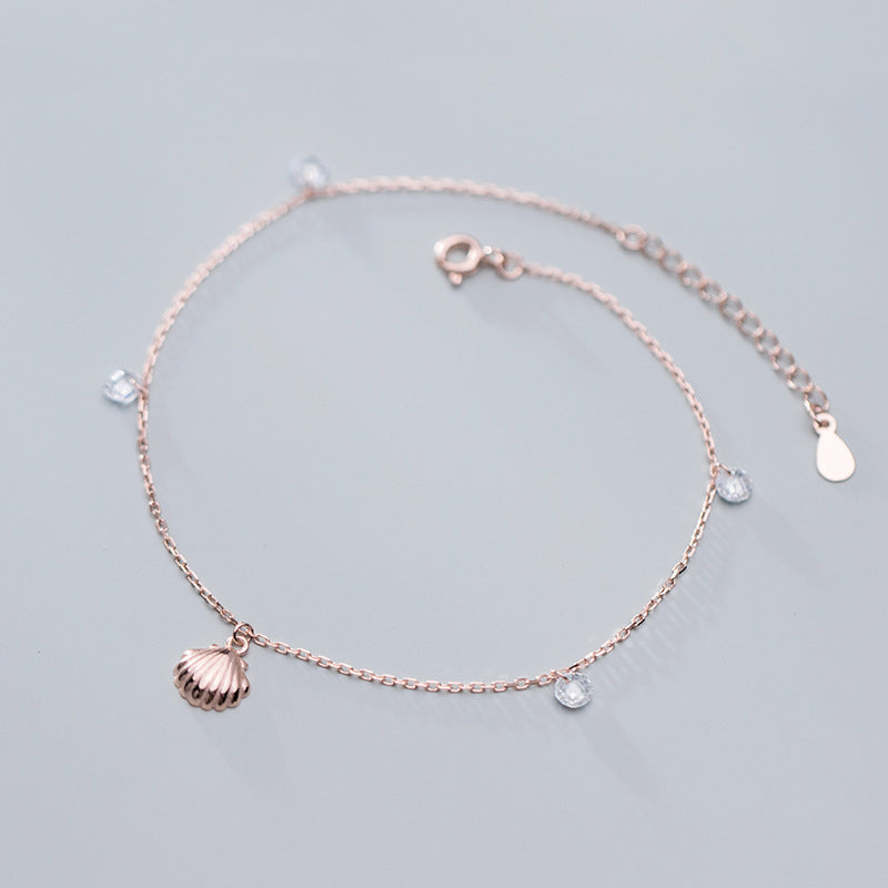 Ailuoqi S925 Silver Shell Anklet with Diamonds