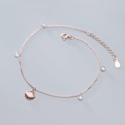 Ailuoqi S925 Silver Shell Anklet with Diamonds